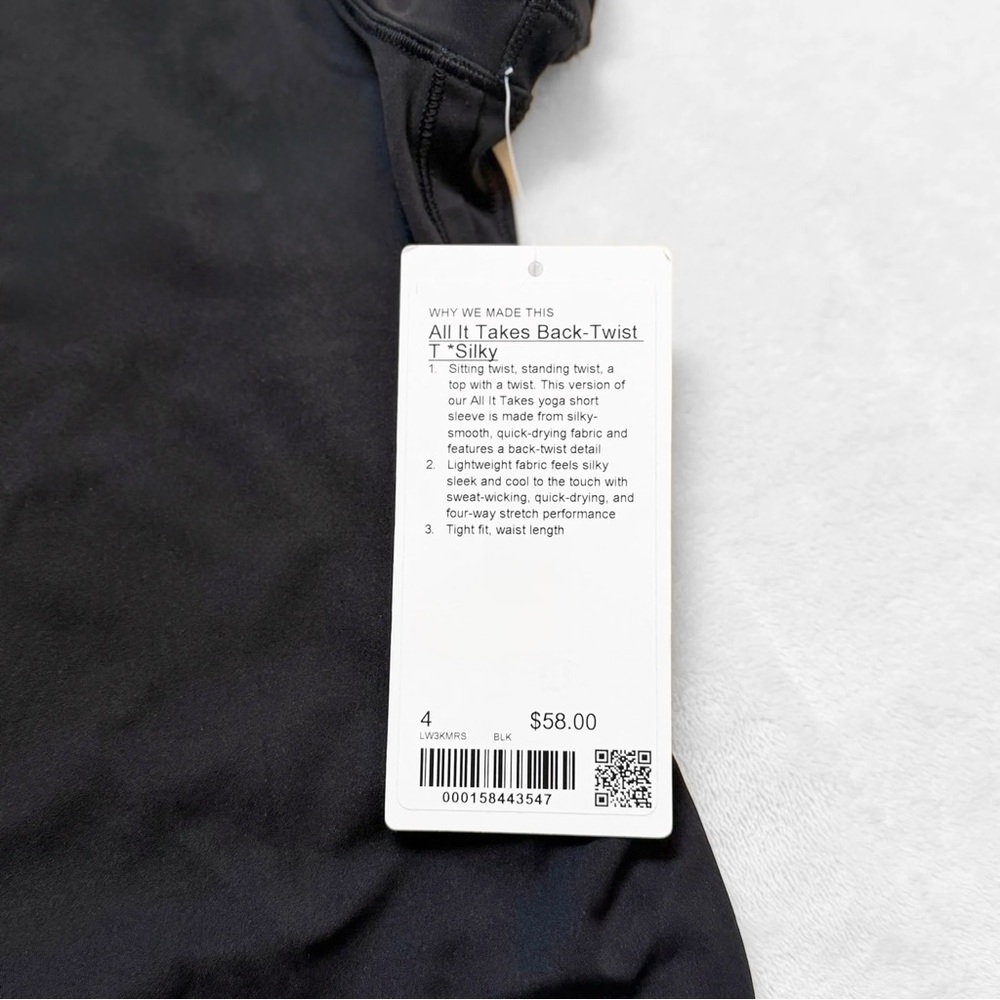 NWT Lululemon All It Takes Back-Twist Tee *Silky – Black – Size 4 - Picture 7 of 8